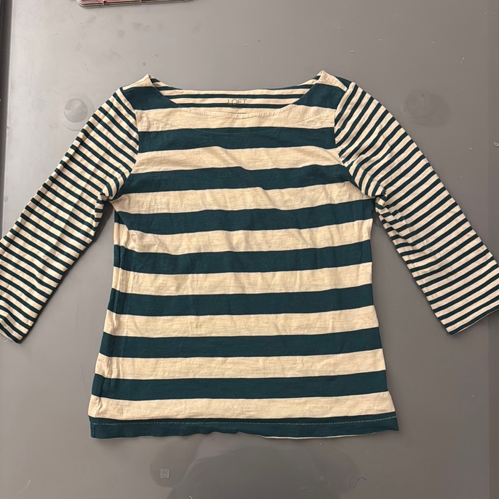 Teal and Cream Striped Women’s Loft 3/4 shirt